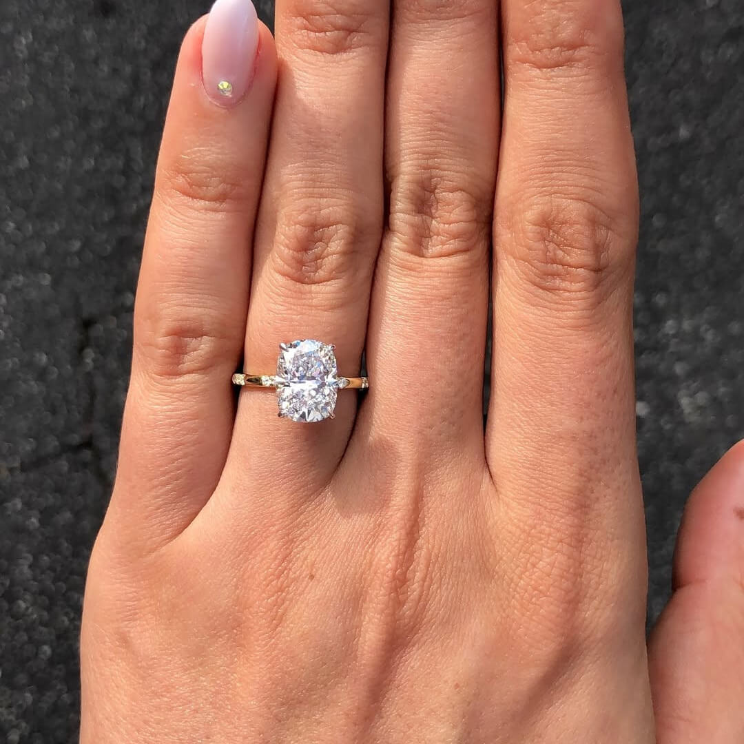 Cushion Cut Diamond White Sterling Silver Halo Yellow Gold Engagement Ring