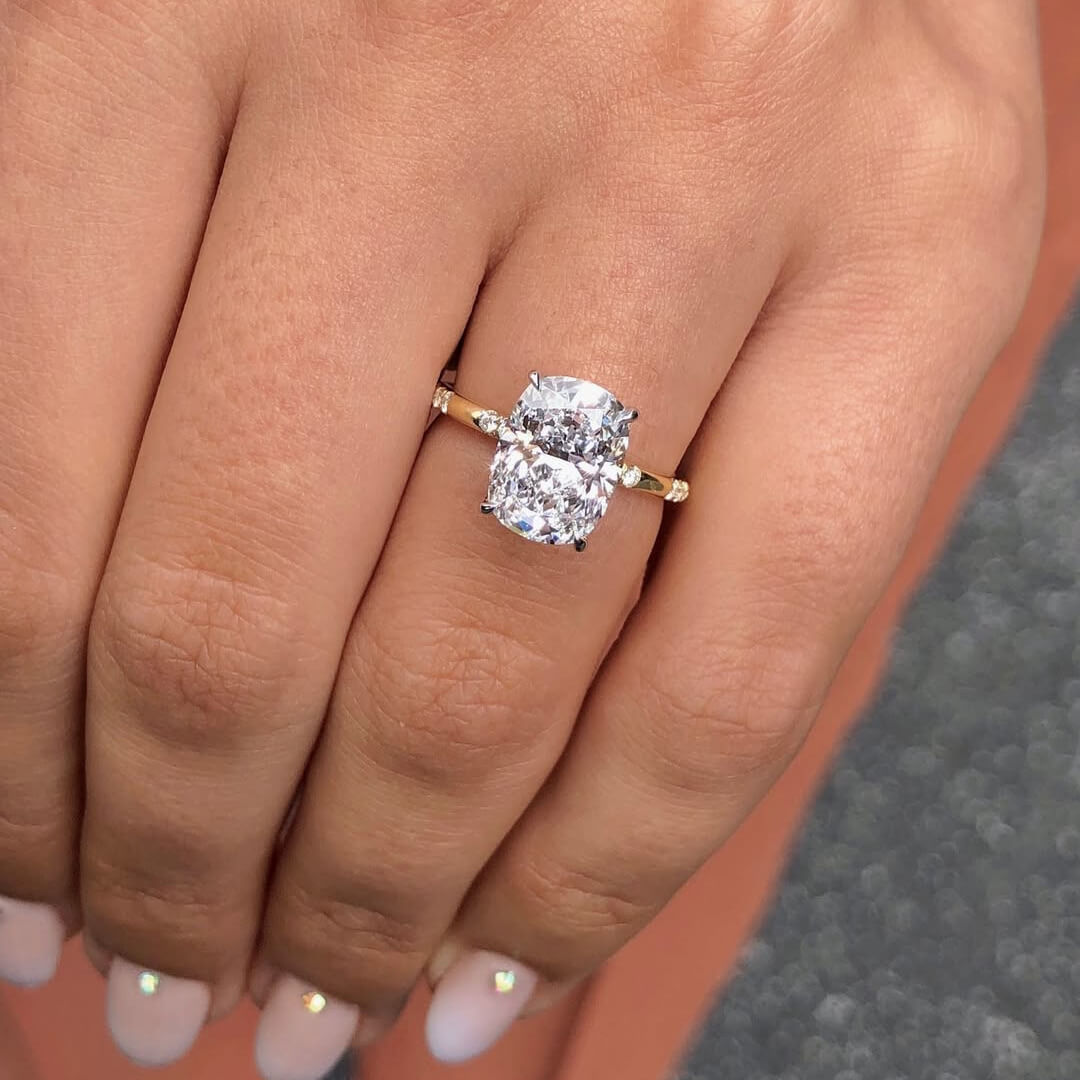 Cushion Cut Diamond White Sterling Silver Halo Yellow Gold Engagement Ring