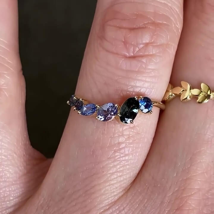 Oval Cut Sapphire Blue Sterling Silver Rose Gold Engagement Ring