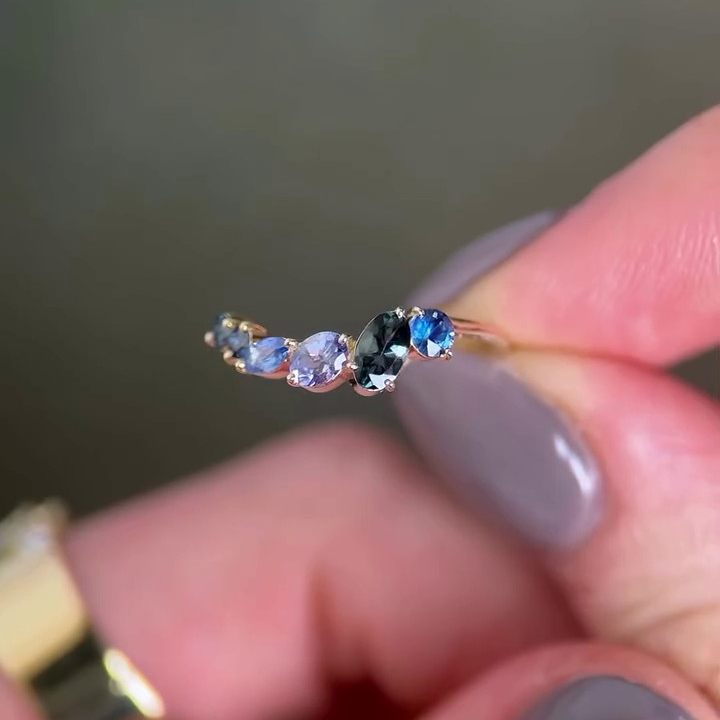 Oval Cut Sapphire Blue Sterling Silver Rose Gold Engagement Ring