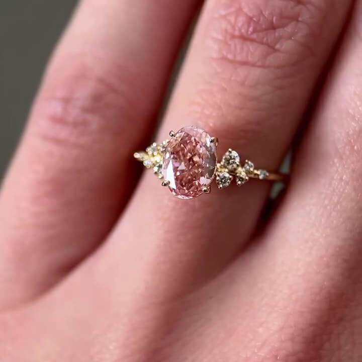 Oval Cut Fancy Pink Sterling Silver Yellow Gold Engagement Ring