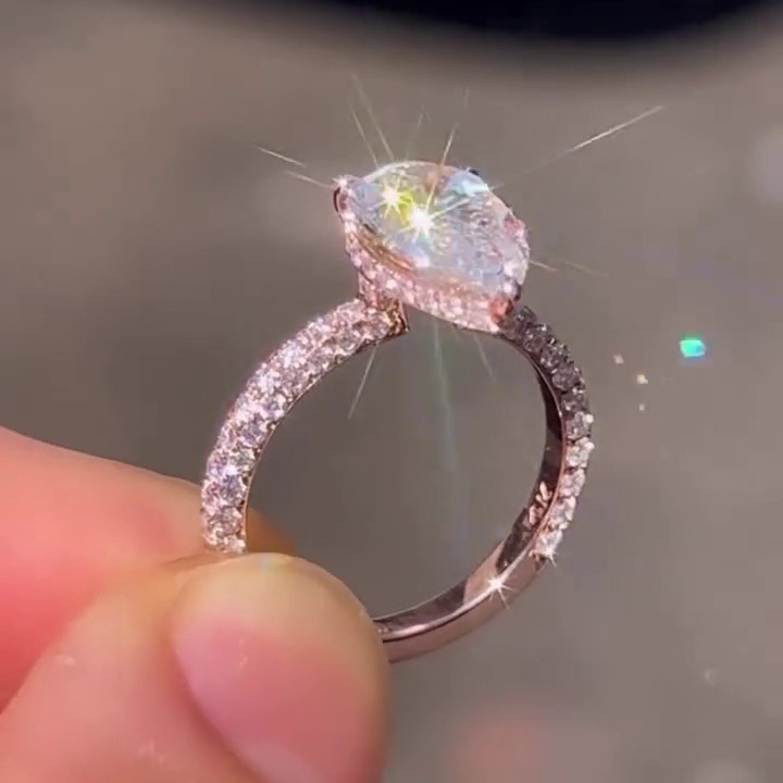 Pear Cut Diamond White Sterling Silver Rose Gold Engagement Ring