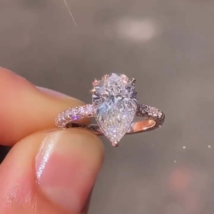 Pear Cut Diamond White Sterling Silver Rose Gold Engagement Ring