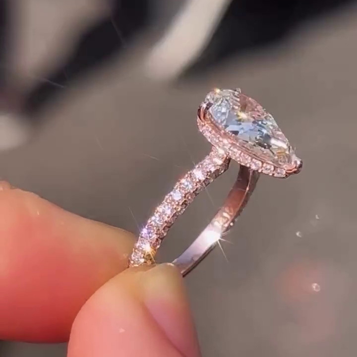 Pear Cut Diamond White Sterling Silver Rose Gold Engagement Ring