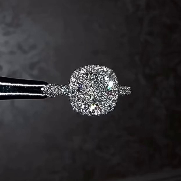 Cushion Cut Diamond White Sterling Silver Halo Engagement Ring