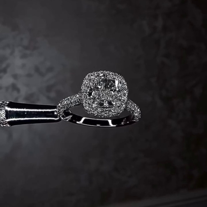 Cushion Cut Diamond White Sterling Silver Halo Engagement Ring