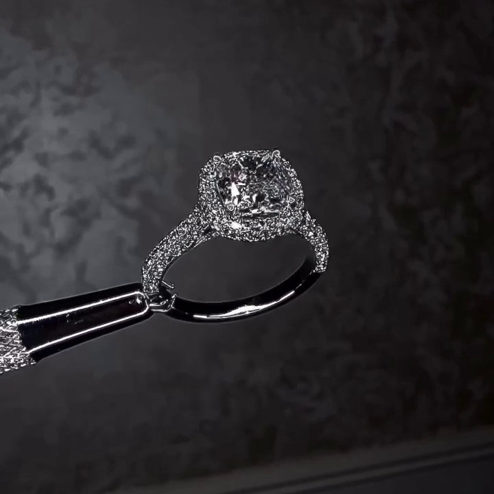 Cushion Cut Diamond White Sterling Silver Halo Engagement Ring