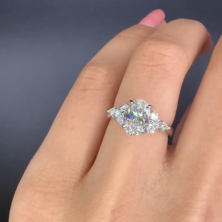 Oval Cut Diamond White Sterling Silver Engagement Ring