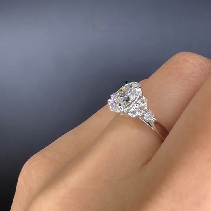 Oval Cut Diamond White Sterling Silver Engagement Ring