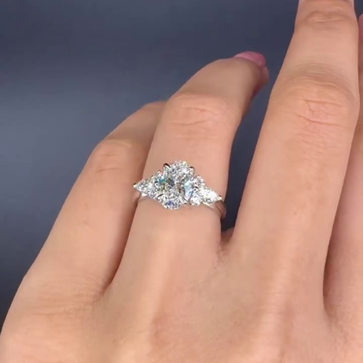 Oval Cut Diamond White Sterling Silver Engagement Ring