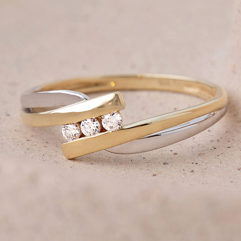 Round Cut Diamond White Two-Tone Sterling Silver 3-Stone Ring