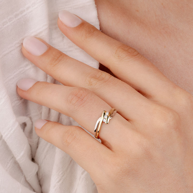 Round Cut Diamond White Two-Tone Sterling Silver 3-Stone Ring