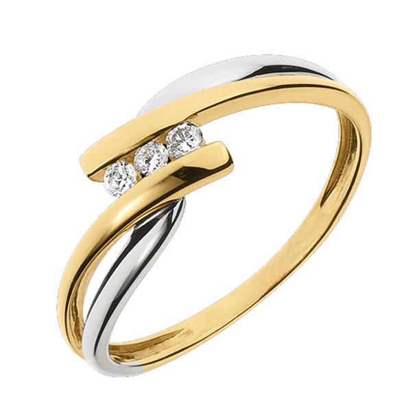 Round Cut Diamond White Two-Tone Sterling Silver 3-Stone Ring