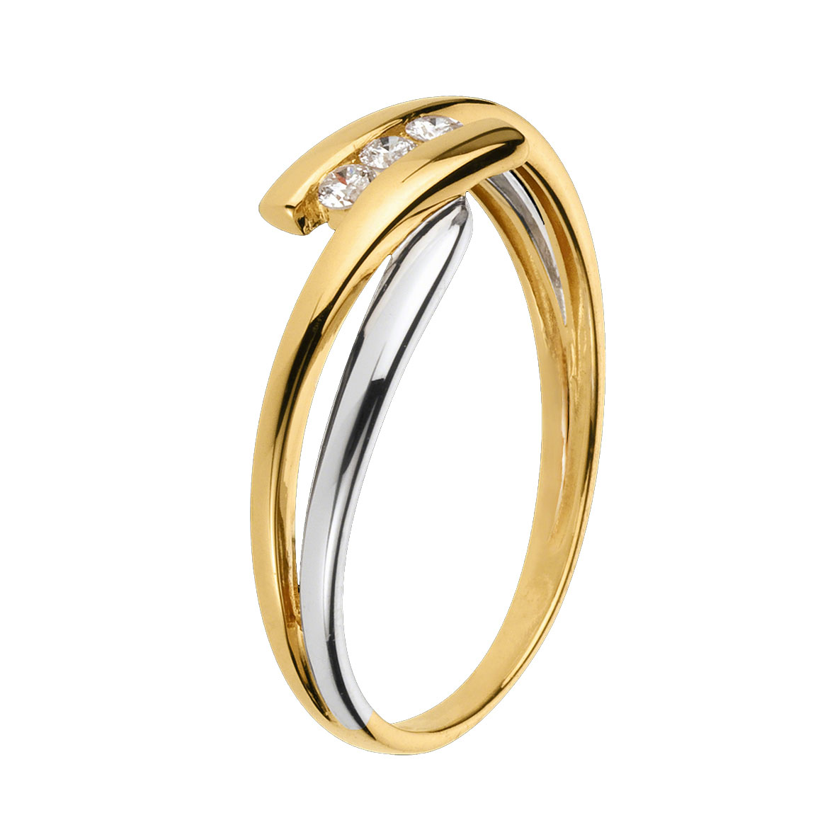 Round Cut Diamond White Two-Tone Sterling Silver 3-Stone Ring