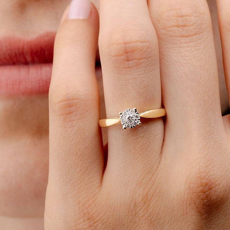 Round Cut Diamond White Sterling Silver Halo Engagement Ring