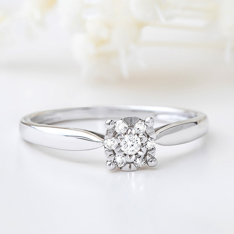 Round Cut Diamond White Sterling Silver Halo Engagement Ring