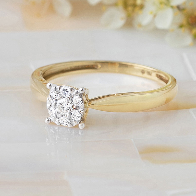 Round Cut Diamond White Sterling Silver Halo Engagement Ring