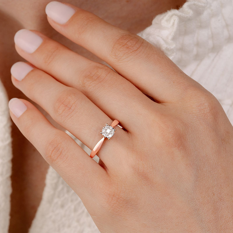 Round Cut Diamond White Sterling Silver Halo Engagement Ring