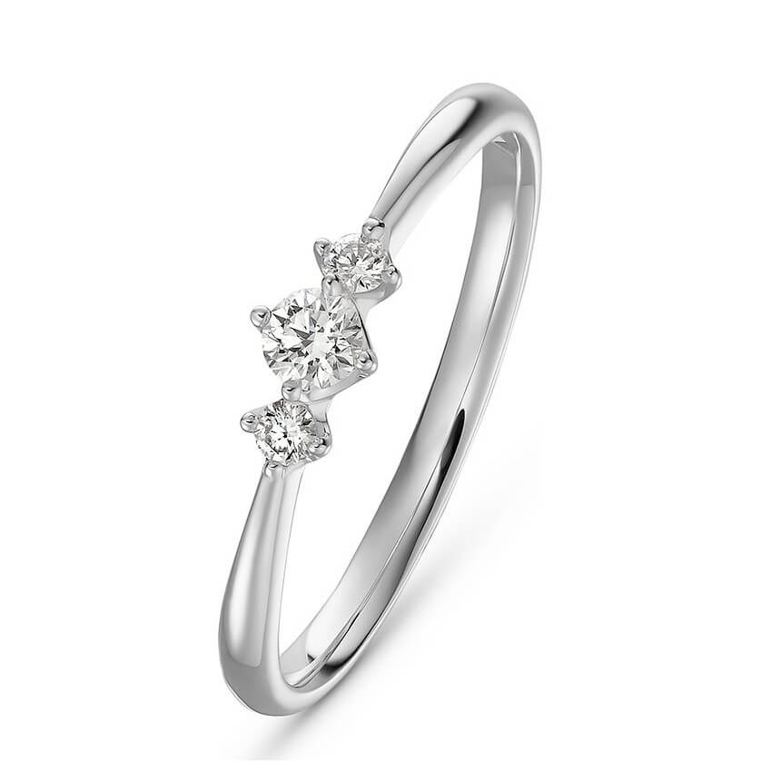 Round Cut Diamond White Sterling Silver 3-Stone Engagement Ring