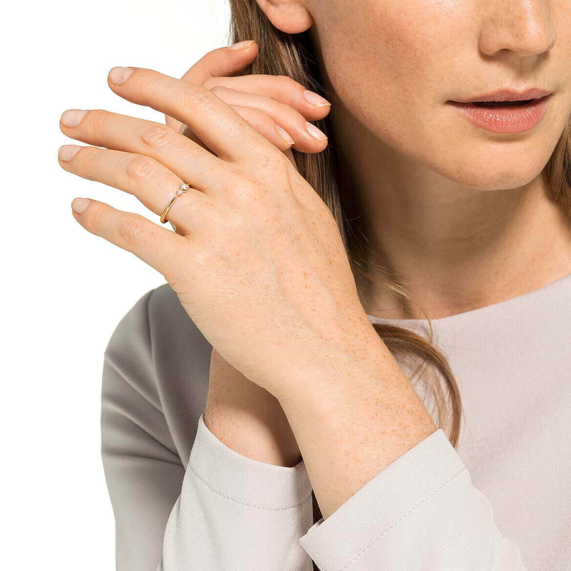 Round Cut Diamond White Sterling Silver 3-Stone Engagement Ring