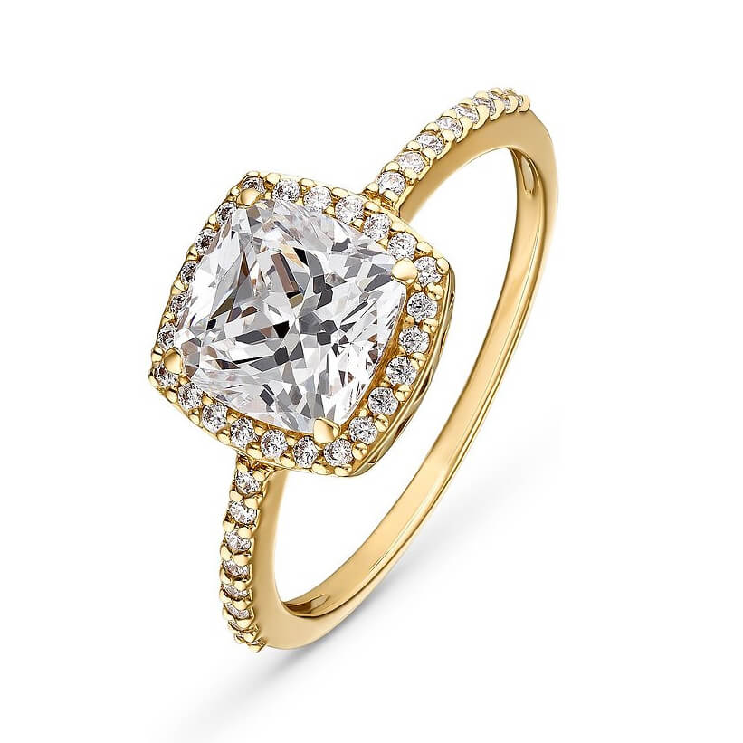 Cushion Cut Diamond White Sterling Silver Halo Engagement Ring