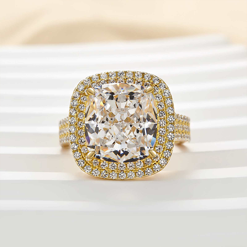 Cushion Cut Diamond White Sterling Silver Double Halo Engagement Ring