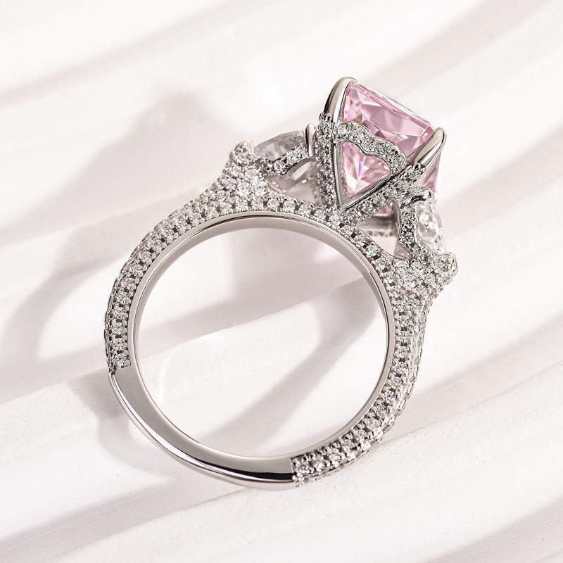 Radiant Cut Fancy Pink Sterling Silver 3-Stone Engagement Ring