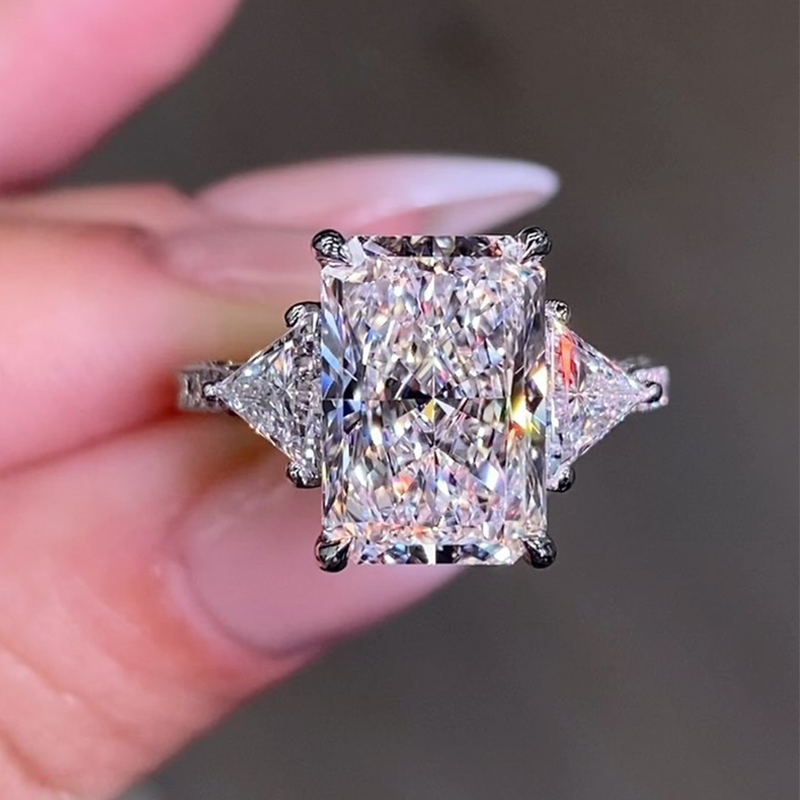 Radiant Cut Diamond White Sterling Silver 3-Stone Engagement Ring