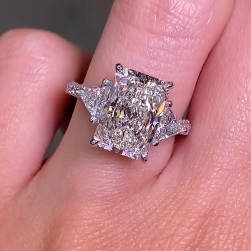 Radiant Cut Diamond White Sterling Silver 3-Stone Engagement Ring