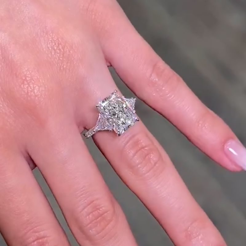 Radiant Cut Diamond White Sterling Silver 3-Stone Engagement Ring