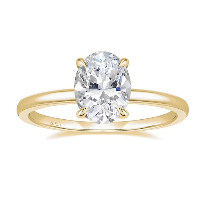 Oval Cut Diamond White Sterling Silver Solitaire Engagement Ring