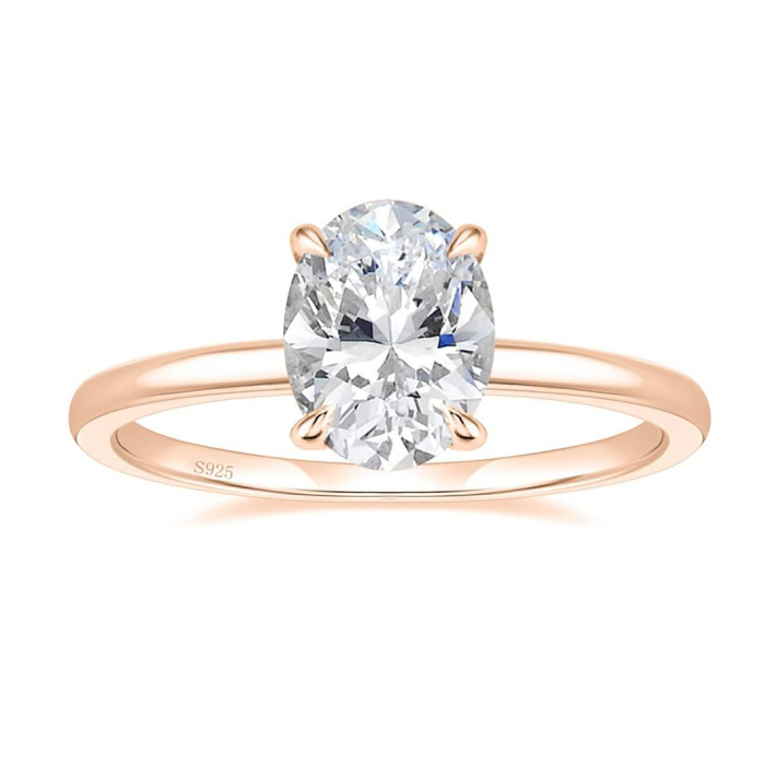 Oval Cut Diamond White Sterling Silver Solitaire Engagement Ring