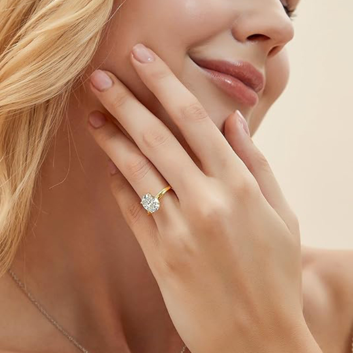 Oval Cut Diamond White Sterling Silver Solitaire Engagement Ring