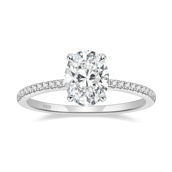 Oval Cut Diamond White Sterling Silver Classic Engagement Ring