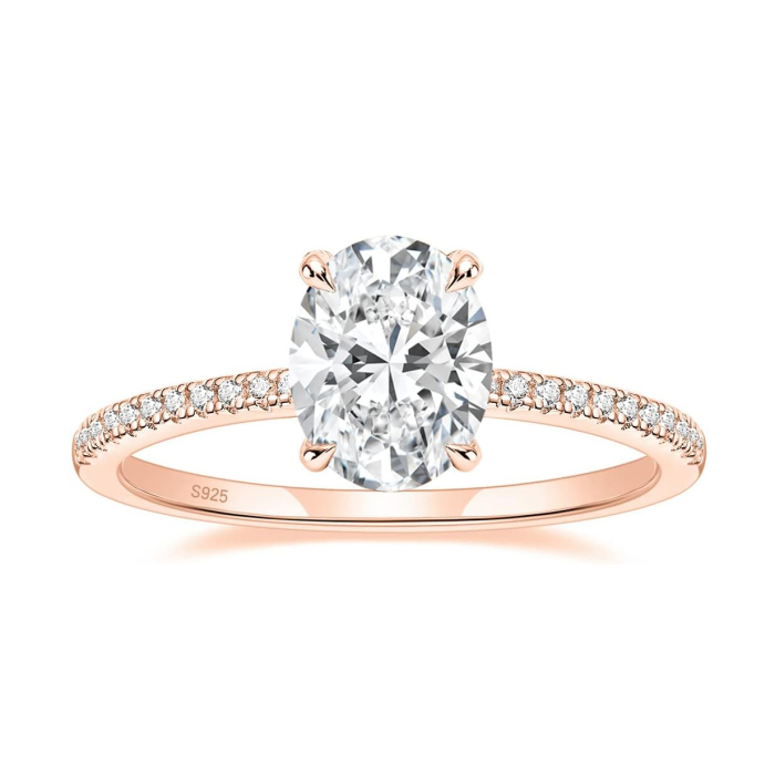 Oval Cut Diamond White Sterling Silver Classic Engagement Ring