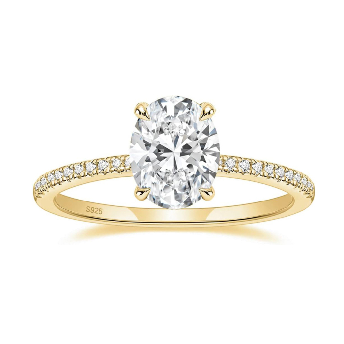 Oval Cut Diamond White Sterling Silver Classic Engagement Ring