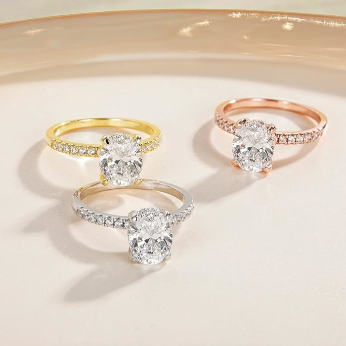 Oval Cut Diamond White Sterling Silver Classic Engagement Ring