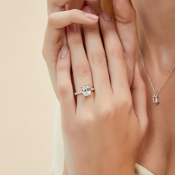 Oval Cut Diamond White Sterling Silver Classic Engagement Ring