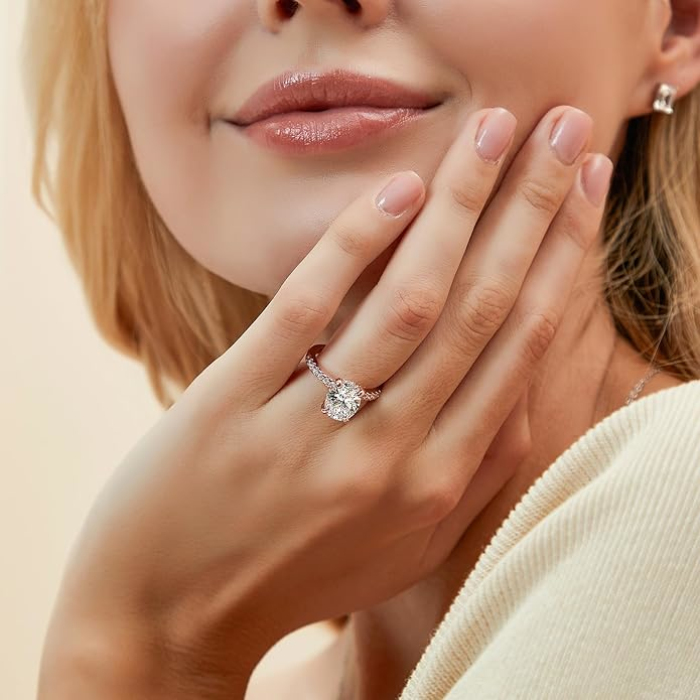 Oval Cut Diamond White Sterling Silver Classic Engagement Ring