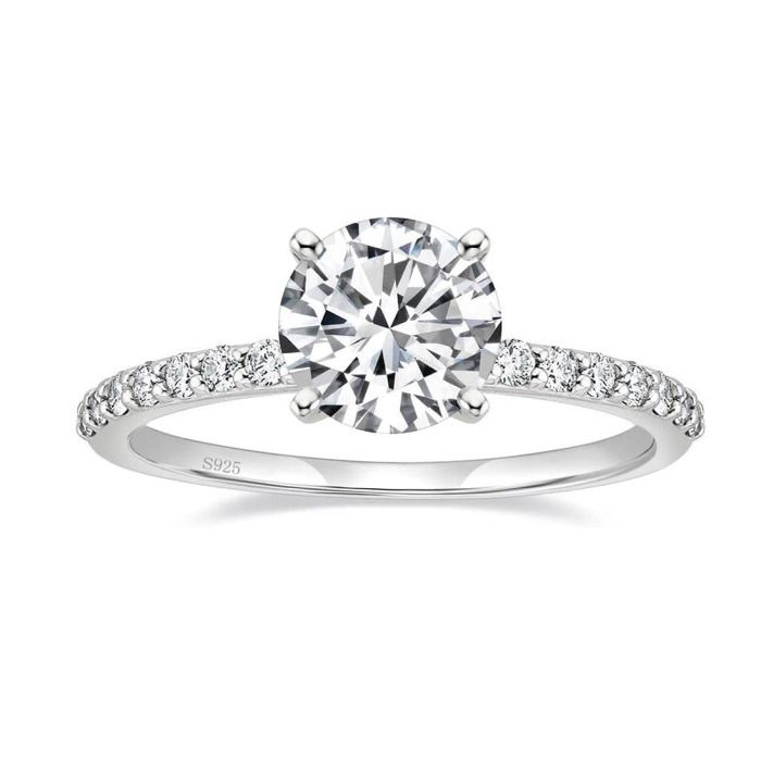 Round Cut Diamond White Sterling Silver Classic Engagement Ring