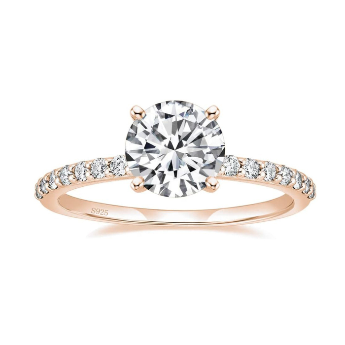 Round Cut Diamond White Sterling Silver Classic Engagement Ring