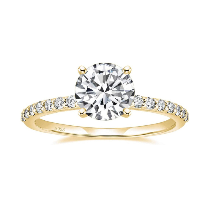 Round Cut Diamond White Sterling Silver Classic Engagement Ring