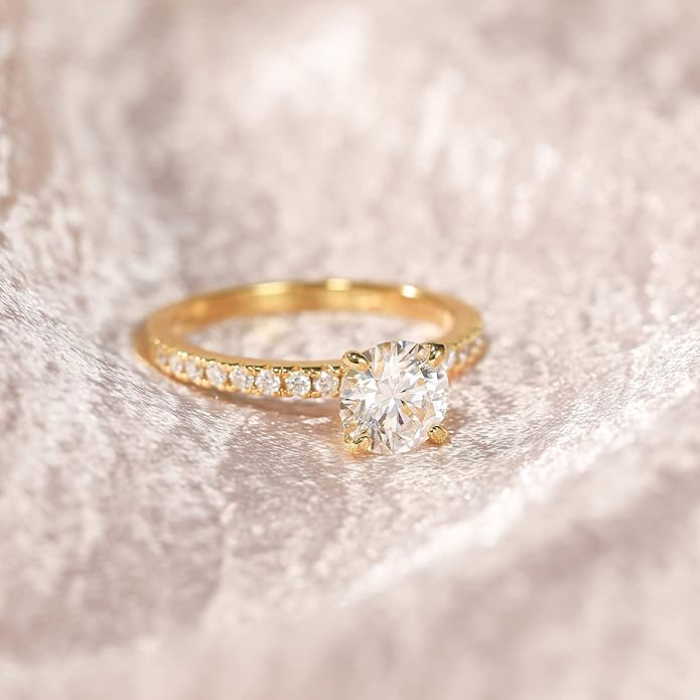 Round Cut Diamond White Sterling Silver Classic Engagement Ring