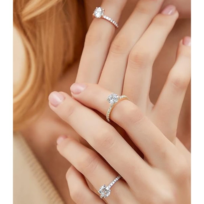 Round Cut Diamond White Sterling Silver Classic Engagement Ring