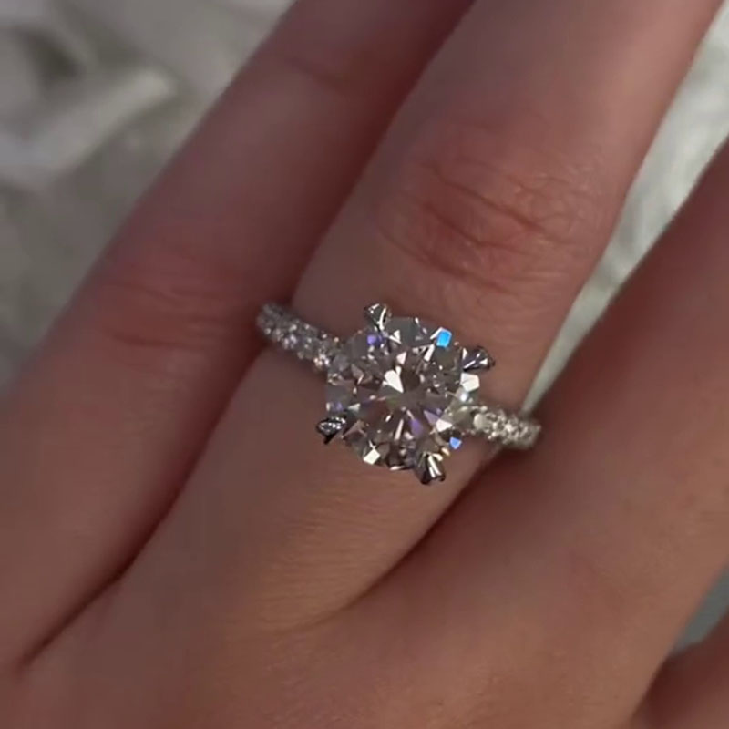 Round Cut Diamond White 925 Sterling Silver Classic Engagement Ring