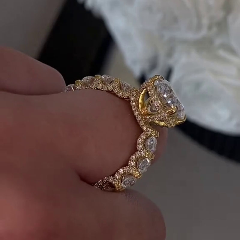 Oval Cut Diamond White 925 Sterling Silver Yellow Gold Hidden Halo Engagement Ring