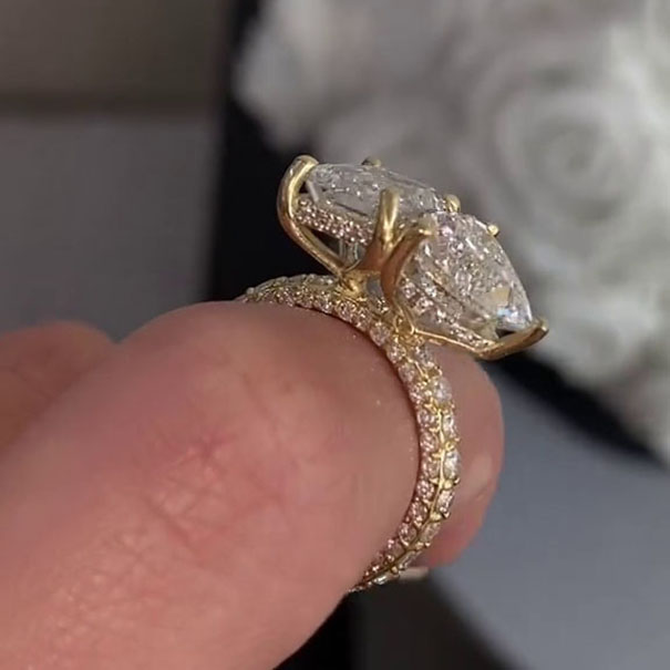 Emerald and Heart Cut Diamond White 925 Sterling Silver Yellow Gold Hidden Halo Engagement Ring