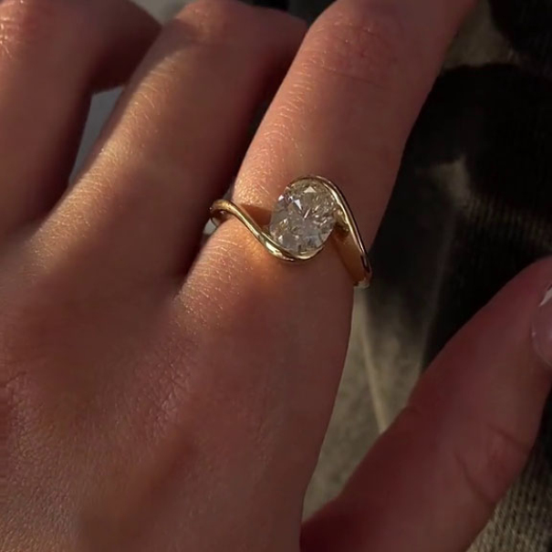 Oval Cut Diamond White 925 Sterling Silver Yellow Gold Solitaire Engagement Ring