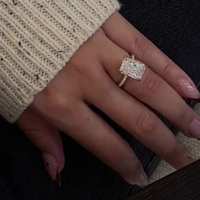 Radiant Cut Diamond White 925 Sterling Silver Yellow Gold Double Hidden Halo Engagement Rings