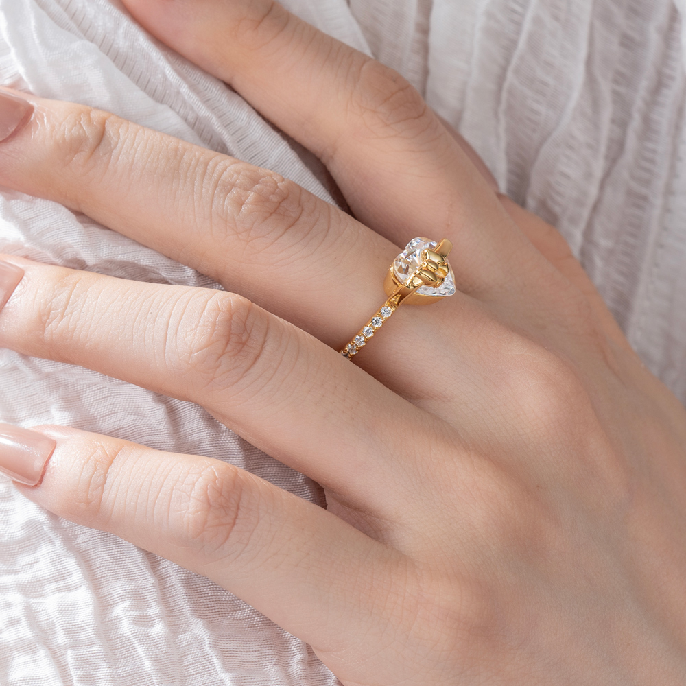 Heart Cut Diamond White Sterling Silver Heart Bow Engagement Ring